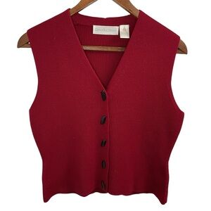 Dana Buchman Red Button-Up Vest 100% pure Laine size Medium